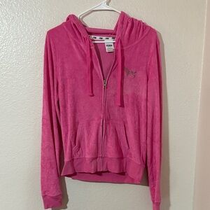 Victoria's Secret Pink terry sequin bling dog Hoodie full front Zip with pockets